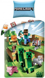Minecraft dekbedovertrek met Steve, Sheep, Pig en Creeper