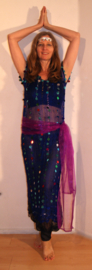 S M L XL - 3-piece Cleopatra set : transparent net dress ROYAL BLUE + matching hip shawl + headband