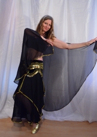 Halfcircle bellydance veil BLACK chiffon, GOLD or SILVER sequin rimmed - Voile demi cercle NOIR, bordé de paillettes dorées ou argentées