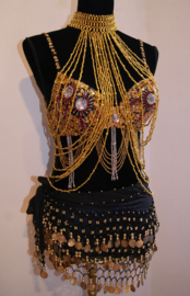 Beaded necklace with choker bellydance showdance Burlesque gogo dance GOLD - Collier bustier DORÉ