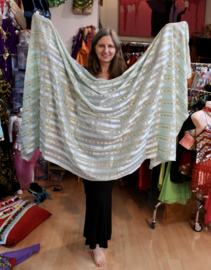 250 cm x 110 cm - Striped veil MINT GREEN GOLD Moroccan style, rectangular - Voile pour la danse orientale d'une étoffe lisse et fine couleur VERT MENTHE DORÉ