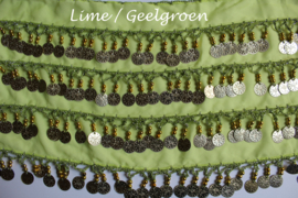 Buikdansgordel chiffon met rijen muntjes G59 PAARS BLAUW GROEN LIME ROOD WIT ZWART ROZE- G59