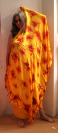 Sarong foulard strandlaken shawl GEEL ORANJE ROOD met spiegeltjes, tie dye