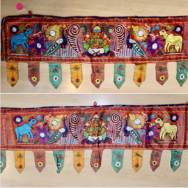 403 cm x 37 cm - Indian window / tent / room decoration textile MULTICOLORED embroidered cloth Bohemian