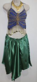 Dark green, satin, asymmetrical, pointed skirt with elastic waistline - one size fits S, M, L