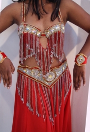 Kompleet Buikdanskostuum crystal collection ROOD, ZILVER, GOUD, STRASS, S, M - Crystal Circle 3A - Complete 7-pce Bellydance costume Crystal Collection RED, SILVER, GOLD, STRASS diamanté, Small Medium
