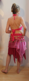 one size - Harem costume 4-piece : headband + Bra top FUCHSIA GOLD + belt + skirt + coinbelt + 2 slit- 4- points skirt  PURPLE