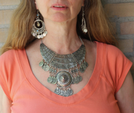 Necklace Boho3 - Isis Coins necklace Crescent moon Boho Tribal SILVER Color - Collier Isis