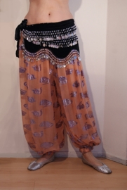one size - Elastic waist loose harempants LIGHT BROWN Saroual with shiny design