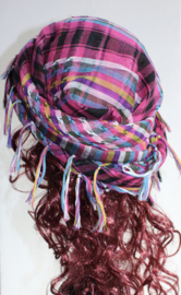 Multicolor  keffiyah, Palestinian Arafat scarf PINK, BLACK, YELLOW, TURQUOISE with fringe