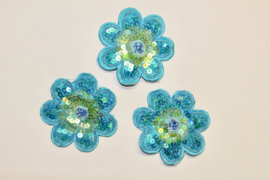 Pailletten applicatie / broche TURQUOISE bloem - diameter 8 cm