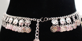 Dangling Bellydance Coinbelt, 1 row of flowers and 1 row of SILVER colored coins decorated