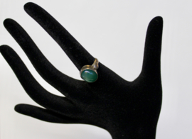 54-55 size - Ring SILVER with green AGATE crystal gemstone -Bague ARGENT pierre AGATHE VERTE