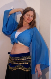 Chiffon tie top, "bat top" with very wide sleeves Turkish BLUE
