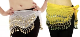 XXS XS - Girls  / boy CHILD bellydance scarf, coinbelt YELLOW, BLACK, WHITE, GOLDEN beads and coins decorated