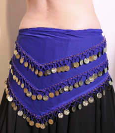 One size - Basic bellydance coinbelt triangle ROYAL BLUE, GOLD / SILVER  decorated - Foulard triangulaire aux sequins pour la danse orientale BLEU ROYAL DORÉ