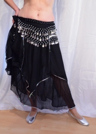 Rok orientaals tulpmodel ZWART ZILVER -  one size fits XS S M - Bellydance skirt BLACK, SILVER  rimmed