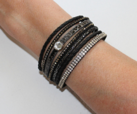 ZWART ZILVER STRASS DIAMANT Armband met magneetsluiting, bestaande uit 7 verschillende armbandjes  -one size