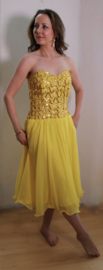 Elegant, sophisticated, romantic YELLOW  coctail dress, sparkling fairytale partydress, sequins decorated, 2 layer chiffon skirt