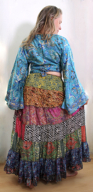 Zijden wikkeltopje met wijd uitlopende trompetmouwen TURQUOISE India - one size fits S, M, L, XL