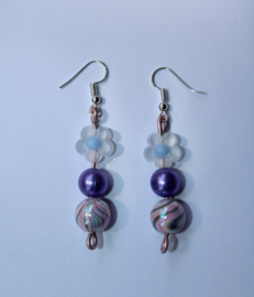 Lightweight flower Earrings PURPLE and marble balloons decorated, BLUE or PURPLE flower