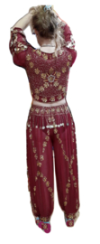 ​Sparkling 2-piece 1001 Night Harem outfit, Indian princess style: WINERED / BURGUNDY tie top + harempants - one size fits M, L, XL