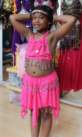 (8-13 years old) - 3-pce bellydance costume girls BRIGHT PINK, TURQUOISE, BLUE, PURPLE, RED, BLACK, WHITE : top + headband + skirt