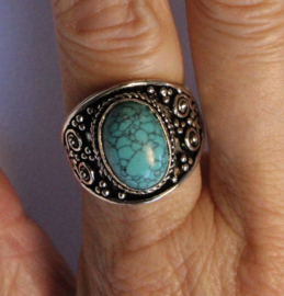 Edelsteen ring TURQUOISE zilverkleurig - ring maat 61-62