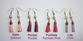 1 pair of lightweight tassel earrings with artificial pearl SALMON, PURPLE, FUCHSIA, LILAC
