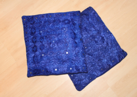 38 cm x 38 cm square Indian Boho pillowcase INDIGO DARK BLUE, embroidery and mirrors decorated