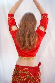 RED velvet bellydance blouse, GOLDEN or SILVER beads and sequins decorated