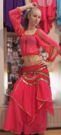 Small Medium - Bellydance skirt oriental tulip FUCHSIA BRIGHT PINK, GOLD