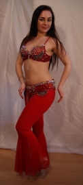 2-piece set Tribalicious fully sequinned Bra + hipbelt RED SILVER, studs and chains decorated