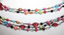 MULTICOLOR beaded necklace, composed with 5 rows of beads on chains.