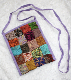 LILAC PURPLE, soft multicolored Bohemian party purse,  festival purse, squares decorated - 23 cm x 17 cm