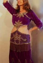 L Large, XL Extra Large -  3-pce Oriental costume PURPLE GOLD  blouse + belt + skirt