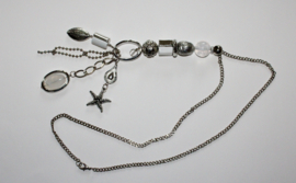 Necklace, SILVER colored chain, milk white beads and starfish charm decorated