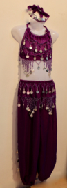 5-8 years old 3-piece bellydance Harem costume girls / boys : top + headband + harempants PURPLE SILVER - Costume serail fille /garçon 5 - 8 ans