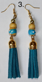 Tassel Earrings TURQUOISE, NAVY BLUE, OFF WHITE, BEIGE with Kachina doll for Good Luck