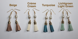 Boho chique lightweight tassel earrings with artificial pearl BEIGE, CREAM, TURQUOISE, LIGHT GREEN