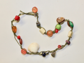Ibiza style braided macramé bracelet / necklace beads, heart and shell decorated