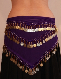 One size - Basic bellydance coinbelt triangle PURPLE GOLD / SILVER - Foulard VIOLET pour la danse orientale triangulaire aux sequins DORÉS / ARGENTÉS