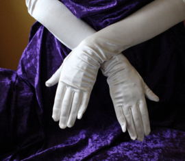 Stretch satin gloves OFF WHITE, Extra Long, 60 cm long, reaching over the elbows