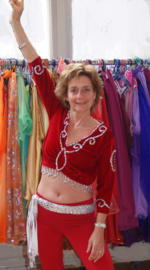 RED velvet bellydance blouse, GOLDEN or SILVER beads and sequins decorated