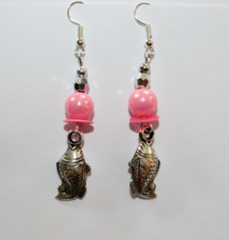 Lightweight SILVER PINK Sweety earrings with fish