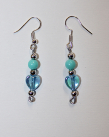 TURQUOISE iridiscent hearts earrings for girl or lady