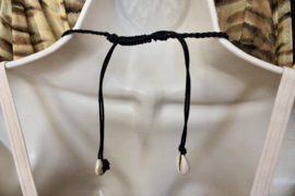 Cowry shell necklace WHITE, black macramé - one size adaptable