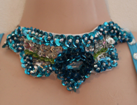 Pailletten halssnoer TURQUOISE GROEN ZILVER choker