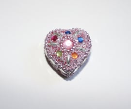 Glitter gift box heart, glitter, beads and mirrors decorated - 3,8 cm