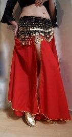 one size - High slit RED chiffon bellydance skirt  SILVER sequin rimmed